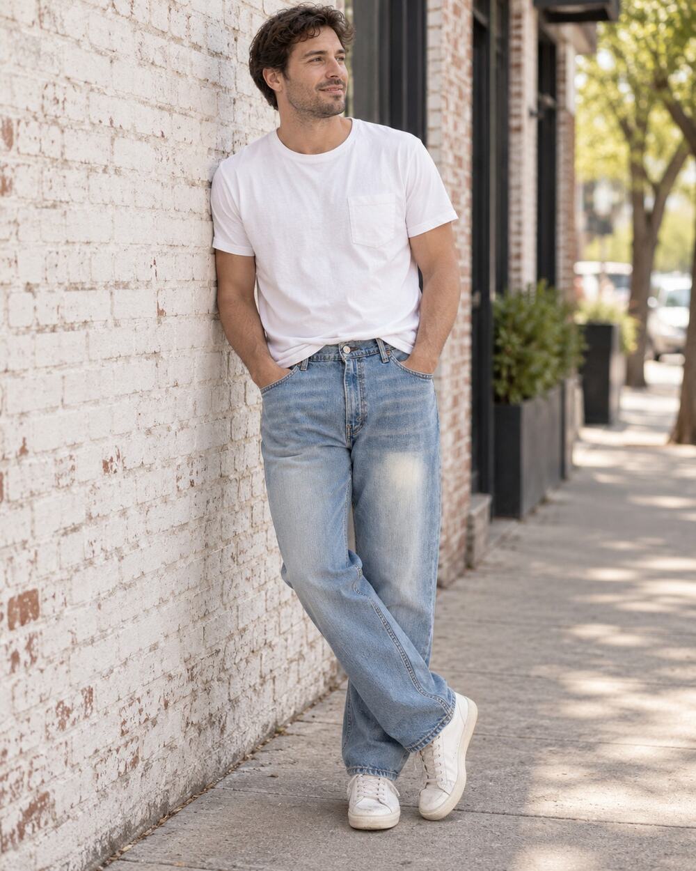 Levi’s 505 men’s regular fit straight leg jeans in a light blue wash